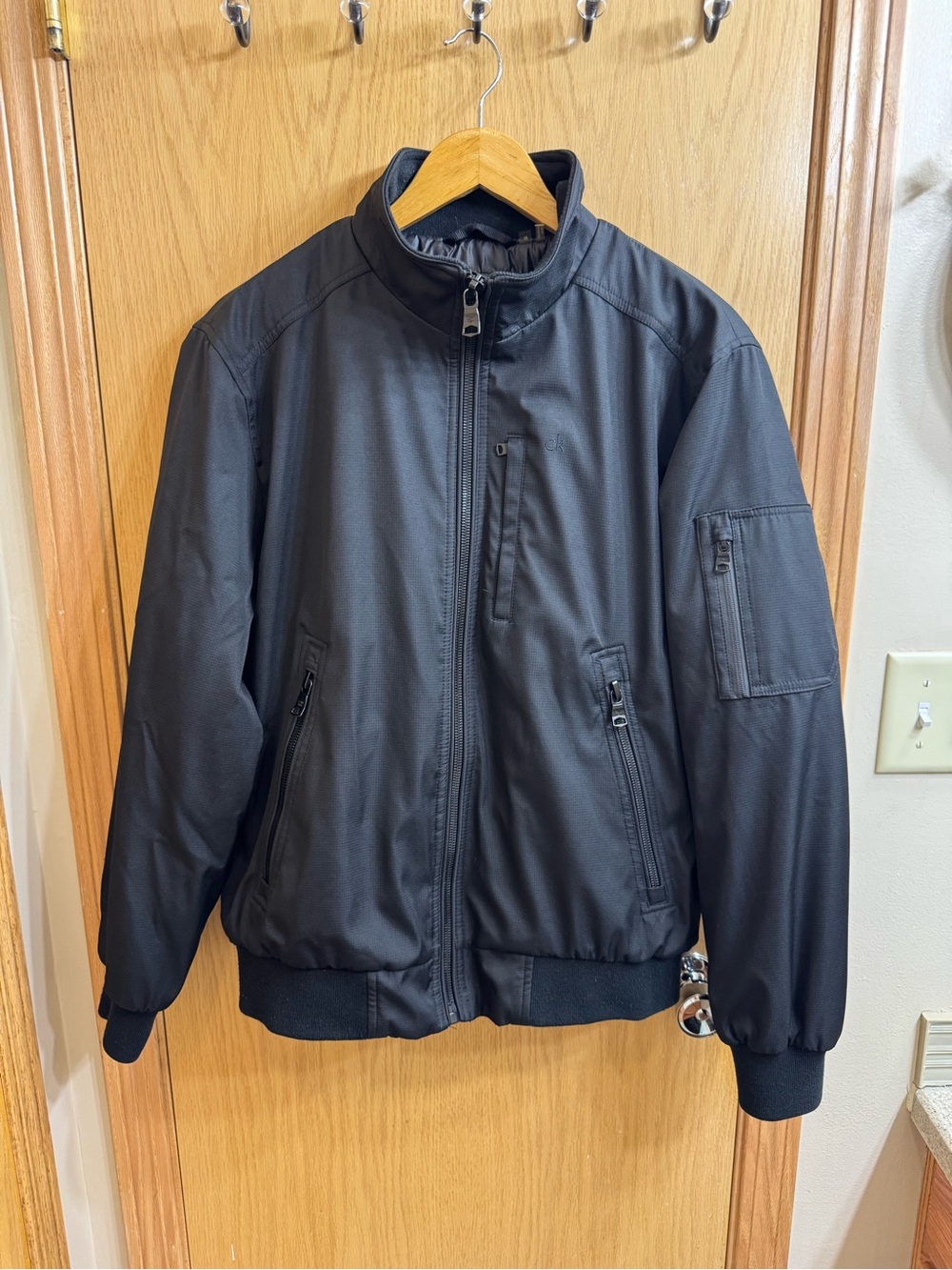 Men’s Medium Black Calvin Klein Bomber Jacket, Amazing Condition, No Flaws.
